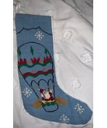 Vtg SANTA IN HOT AIR BALLOON NEEDLEPOINT CHRISTMAS STOCKING - $23.75