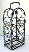 7 Bottle Wine Rack Table Top Wrought Iron Ivy with Handle Teal Painted on Black - £37.88 GBP