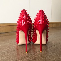 All Red Women Sexy Stilettos High Heels with Spikes Pointy Toe Slip On Pumps Chi - £65.25 GBP