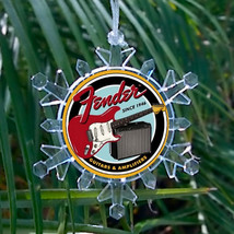 Retro Fender Electric Guitars Snowflake Blinking Holiday Christmas Tree Ornament - £13.00 GBP