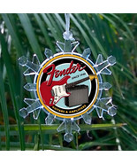 Retro Fender Electric Guitars Snowflake Blinking Holiday Christmas Tree Ornament - $16.31