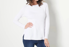 Susan Graver Essentials Boat-Neck Raglan-Sleeve Sweater White,X-LARGE A468700 - £19.75 GBP