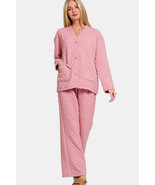 Zenana Quilted Button Up Long Sleeve Top and Pants Lounge Set - $45.54