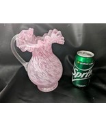 Fenton Pink White Spatter Glass Pitcher Ewer Threaded Handle Ruffled Rim... - $93.41 CAD