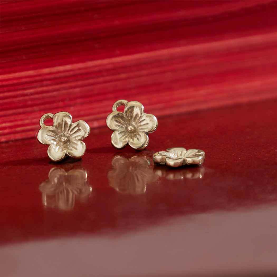 Solid 14K Gold Cherry Blossom Charm 7x6mm no jumpring - $100.66