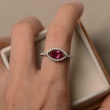 2.00Ct Marquise Cut Simulated Ruby Halo Engagement Ring 14k White Gold Plated - £104.09 GBP