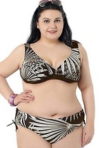 Angelique Printed Padded Push Up Adjustable Bikini Set Swimwear Size 14 Brown - £7.82 GBP
