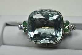 Tiffany &amp; Co 50ct Platinum Aquamarine Emerald Diamond Brooch Pin Vintage Rare - £28,724.05 GBP