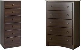Fremont 5 Drawer Chest In Espresso Brown And Prepac Astrid 6 Drawer Tall Chest - £332.06 GBP