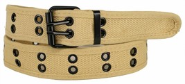 Premium Double Row Grommet Khaki Belt 2 Hole Canvas Web Stud Biker Punk ... - $9.95