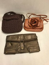 3 Brown small bags purse zipper strap VINTAGE Knit vinyl folding - $29.69