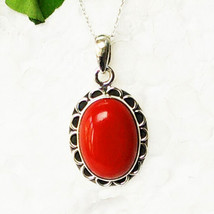 925 Sterling Silver Coral Necklace Handmade Jewelry Gemstone Necklace - £26.05 GBP