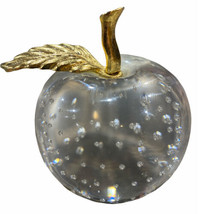 Vintage Glass Apple with Bubbles and Metal Stem/Leaf Paperweight Teacher Decor - £18.45 GBP