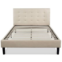 King size Upholstered Platform Bed Frame with Button Tufted Headboard in Taupe - $1,009.42