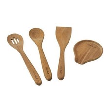 Pioneer Woman ~ 4 Pc. Set ~ Wooden Spoon ~ Turner ~ Slotted Spoon &amp; Spoon Rest - £18.04 GBP