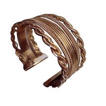 Chunky Gold Tone Twisted Design Wide Cuff Adjustable Metal Bracelet Jewelry - $9.87