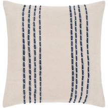 Cream Navy Hand Embroidered Throw Pillow Cover (20&quot; X 20&quot;) Blue Cream Textured - £23.81 GBP