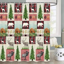 Cabin Bear Pine Deer Wildlife Lodge Fabric Shower Curtain, Modern Rustic,70&quot;x70&quot; - £15.81 GBP