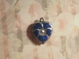 Vintage Sterling silver enameled puffy heart charm-ROYAL BLUE pansy - £22.98 GBP