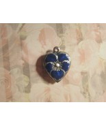 Vintage Sterling silver enameled puffy heart charm-ROYAL BLUE pansy - $29.00