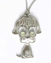 Puppy Dog with Rhinestones Silver-tone Pendant Necklace 1960s vint 16&quot; x 1 3/4&quot; - £10.35 GBP