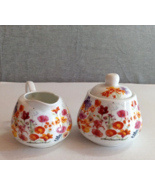 Creamer Sugar Flowers Summer Orange signed Walter Drake Dinnerware Decor... - $20.57