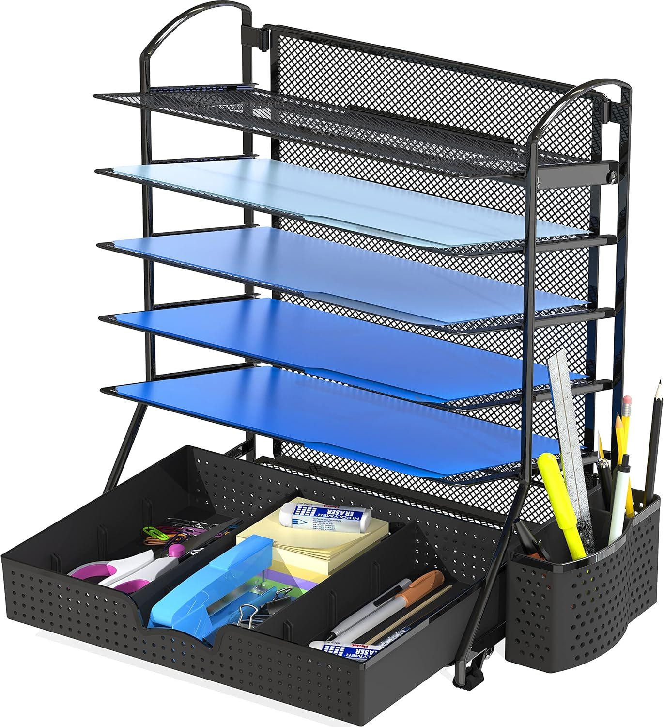 Black, 6-Tier Desk Document File Tray Organizer With Supplies Sliding Dr... - $39.97