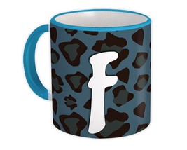 Monogram Letter F : Gift Mug Blue Leopard Initial ABC Animal - £12.62 GBP