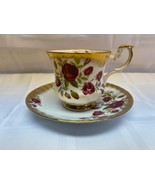 Queens Rosina Fine Bone China Teacup and Saucer Set Heavy Gold Red Roses - $14.84