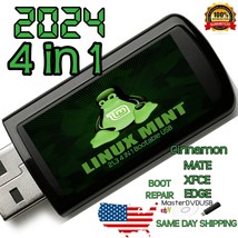 Linux Mint 21.4-in-1 USB Bootable Drive with Cinnamon, Mate, XFCE, and E... - $14.84