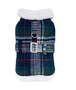 Warm Blue and Green Plaid Coat with Sherpa Fleece Lining &amp; Leash Sizes X... - $29.99