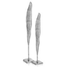 Rough Silver Tall Thin Set Of 2 Leaves - £113.33 GBP
