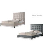 Light Beige or Gray Linen King or Queen Bed Frame Button-Tufted Silver N... - $752.97+