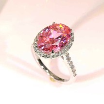4Ct Simulé Rose Saphir et Diamant Halo Bague de Fiançailles 14K Plaqué or Blanc - £81.89 GBP