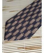 Men&#39;s Neck Tie 100% Silk Palatina Vintage Geometric Retangles Black Brow... - £12.57 GBP