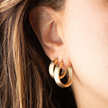 14K Yellow Gold Textured Cut Satin Finish Hoop Earrings 20mm, 25mm x 6mm - £216.41 GBP+
