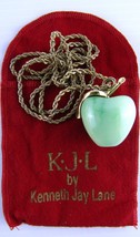 Kenneth Jay Lane, Gold Tone Light Green Apple Necklace, 34 Inch Rope Chain - £41.01 GBP