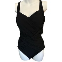 GOTTEX LATTICE SQUARE NECK ONE PIECE SWIMSUIT Black Size 14 New - $37.62