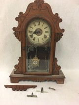 CLOCK Vintage mantel wood Hand carved with 2 pc glass door Not working L... - $128.69