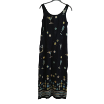 NEW Vintage Weekend Traffic Slip Dress XS Black Martini Drinks 90s Rayon Pocket - £27.42 GBP