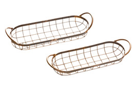 Set of 2 Weathered Copper Finish Oval Wire Serving Trays - $27.53