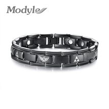 Stylish Zelda Charm Magnetic Bracelets for Men Black Stainless Steel Health Bio  - £27.73 GBP