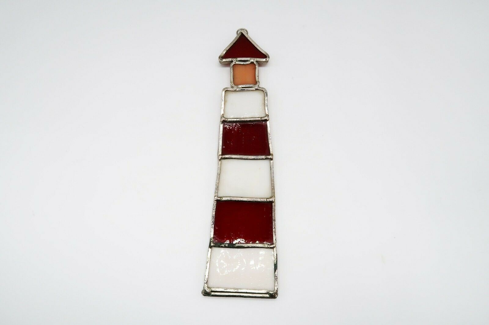 Red & white slag glass lighthouse suncatcher - $14.99