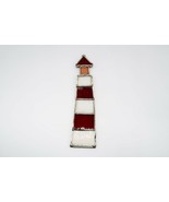 Red &amp; white slag glass lighthouse suncatcher - $280.61 MXN