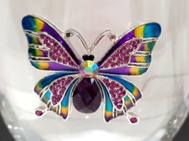 Rachel Zoe Butterfly Jeweled Rhinestone Purple Teal Stemless Wine Glasses 2pc - £26.98 GBP