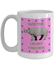 Rhino Coffee Mug - Save The Chubby Unicorns - White Rhinoceros Cup - Fun Anniver - £17.57 GBP