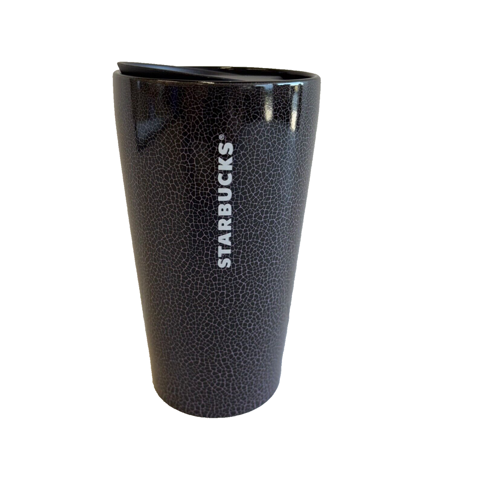 Starbucks 2021 Fall Crackle Black &amp; White Ceramic 12 oz Tumbler Cup w/ L... - $27.71