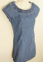 Boden Denim Shift Dress Short Sleeve Lined Pin Tuck Boat Neck Size 2 - $29.99