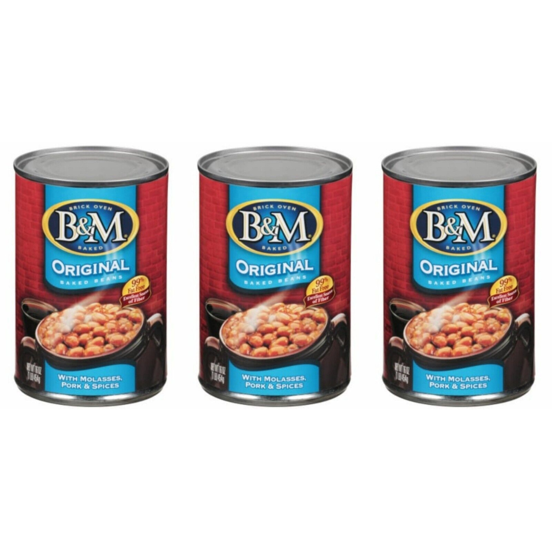 3 B&M Original Baked Beans with Molasses, Pork & Spices 16 oz Cans