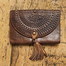 PATRICIA NASH Colli Brown Leather Trifold Embellished Tassel Wallet Clutch - $44.55